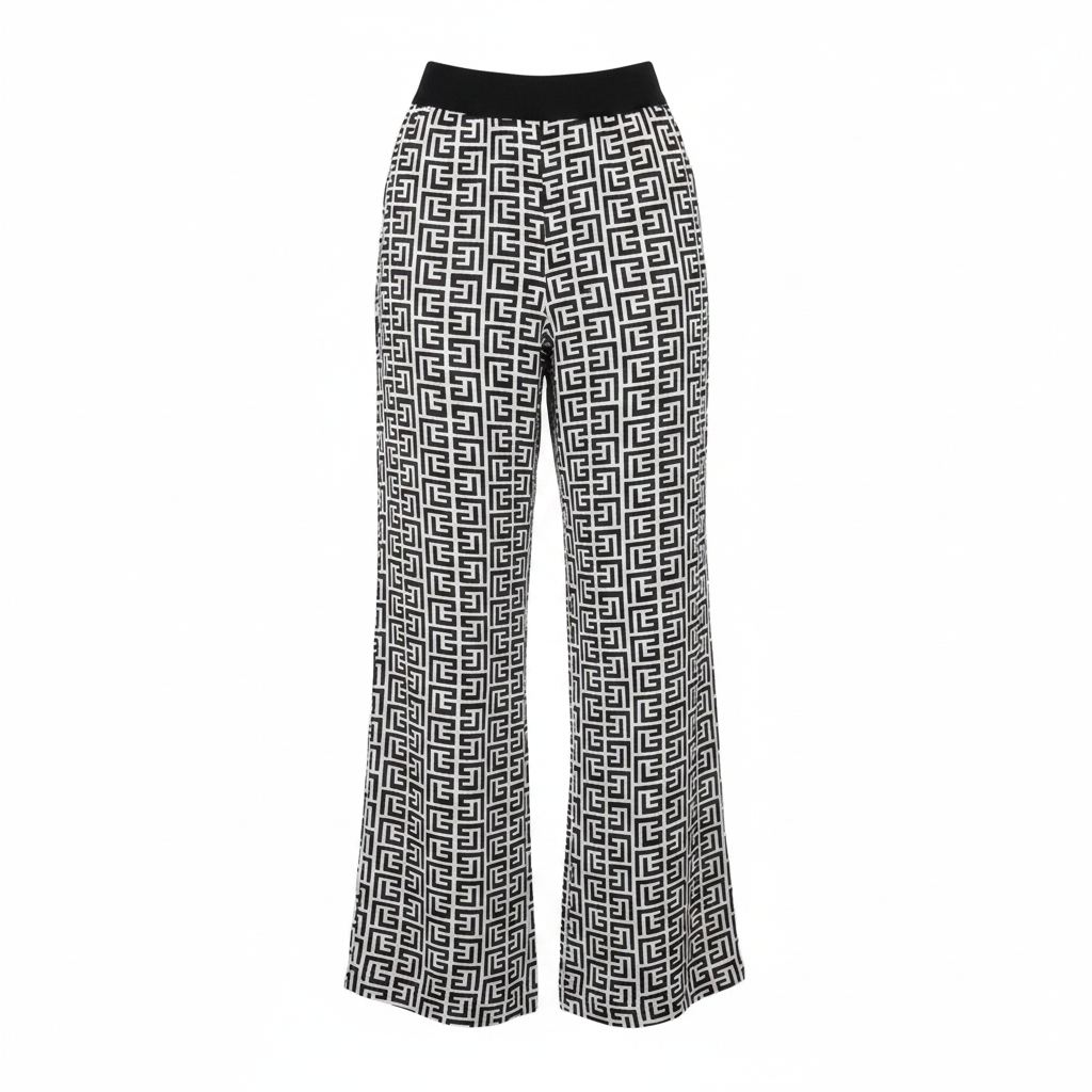 Ghost mannequin — Women's Black & White Geometric Print Wide-Leg Trousers