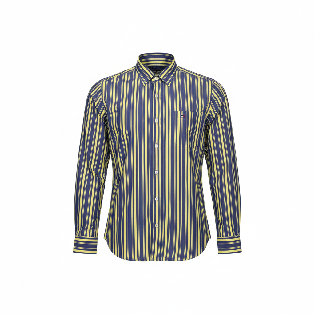 Navy Yellow Striped Long-Sleeved Shirt - Ghost Mannequin