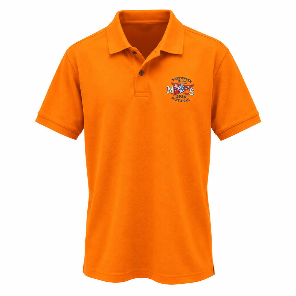 Orange piqué nautical badge polo shirt ghost mannequin