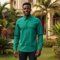 Nigerian male model wearing Emerald Green Long Sleeve Shirt front view