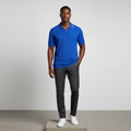 Royal Blue Ribbed Knit Tipped Polo Shirt - Model Front