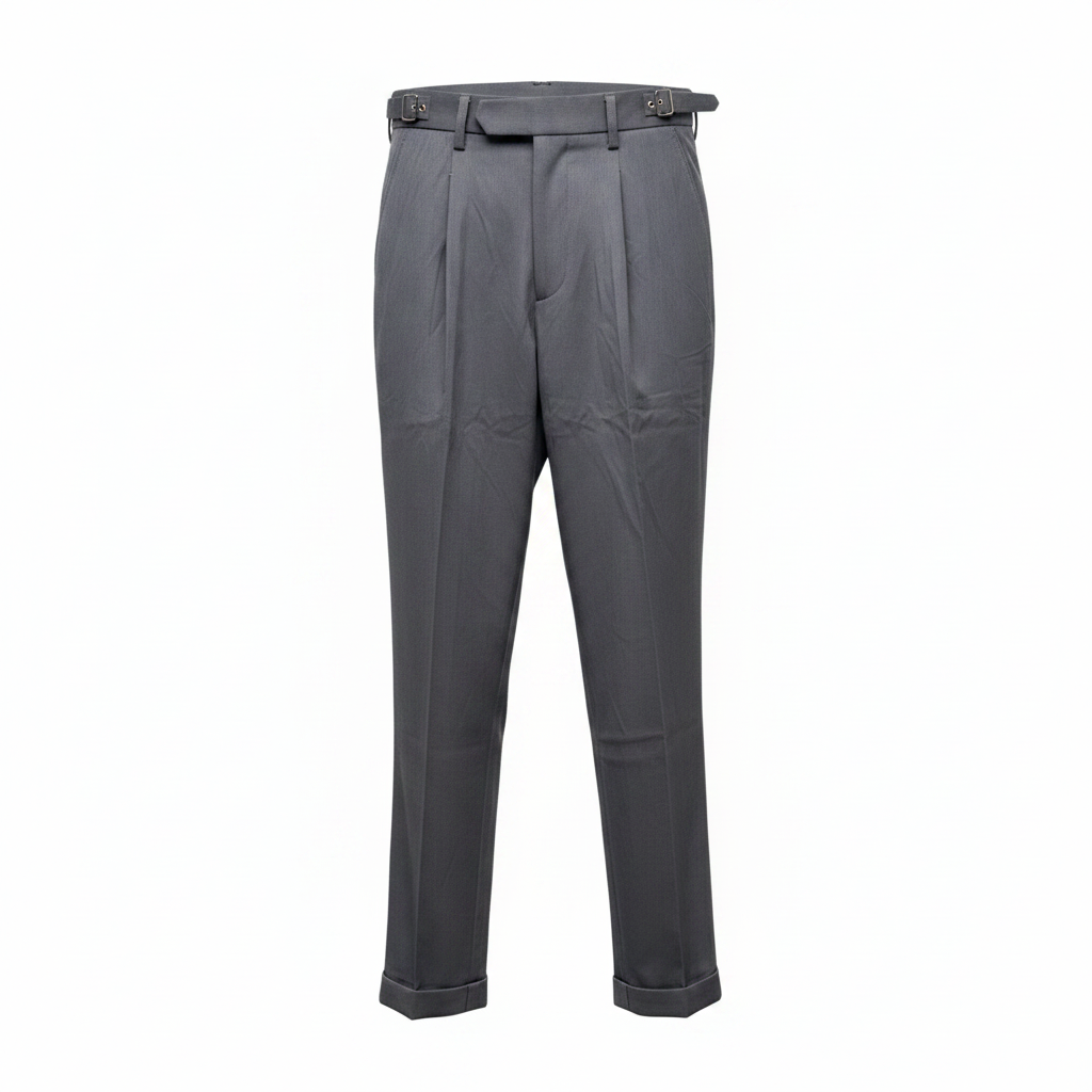 Men's charcoal grey Gurkha dress trousers ghost mannequin front view