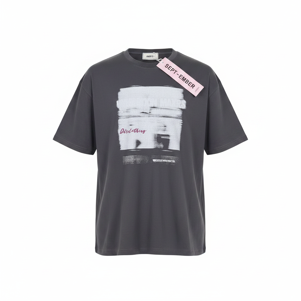 Charcoal Abstract Brush Stroke Graphic Short-Sleeved Shirt - Ghost Mannequin Front