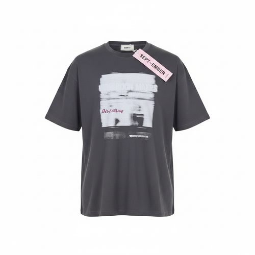 Charcoal Abstract Brush Stroke Graphic Short-Sleeved Shirt - Ghost Mannequin Front