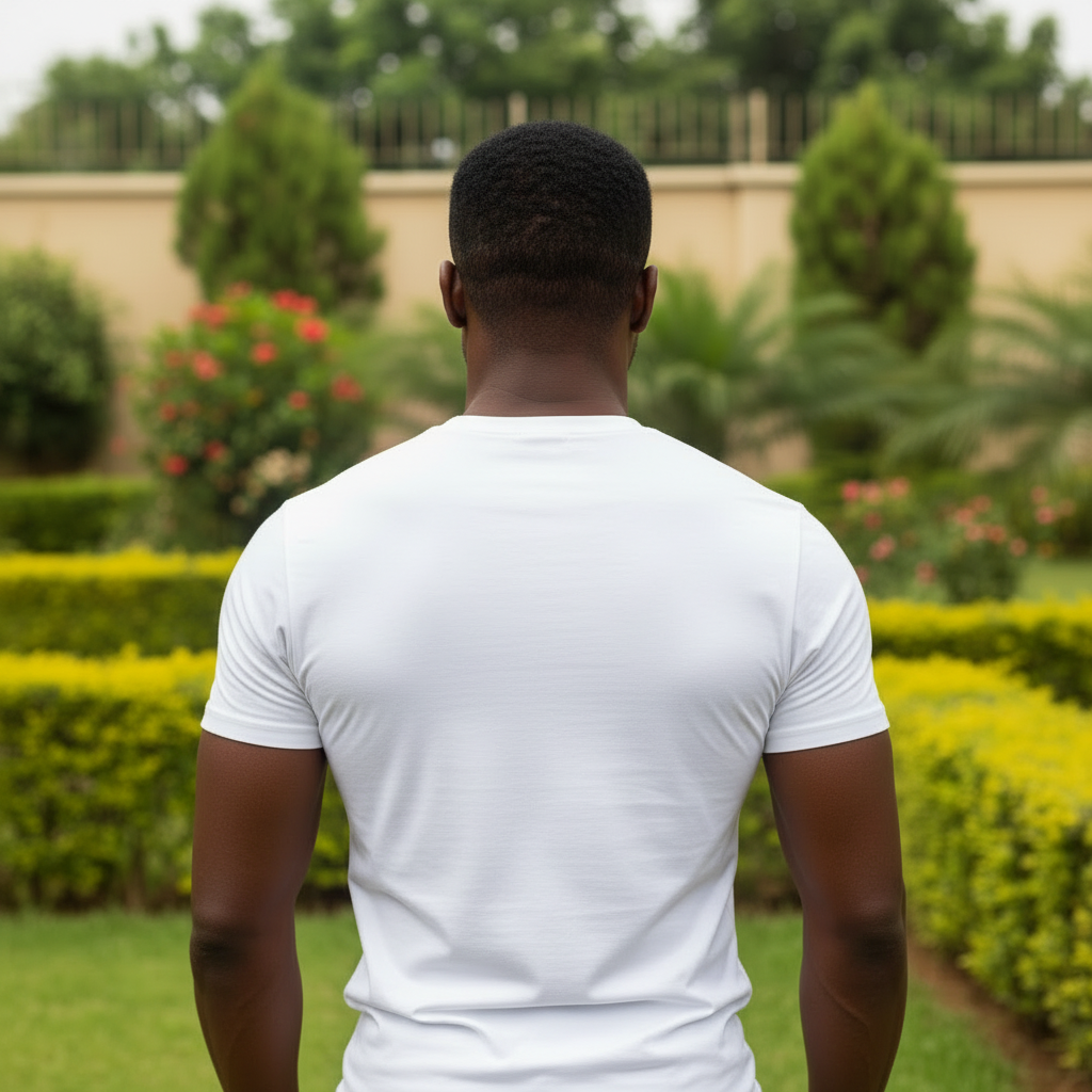 White Crew Neck Tee - Model Back