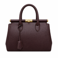 Dark brown structured top-handle handbag with gold-tone clasp