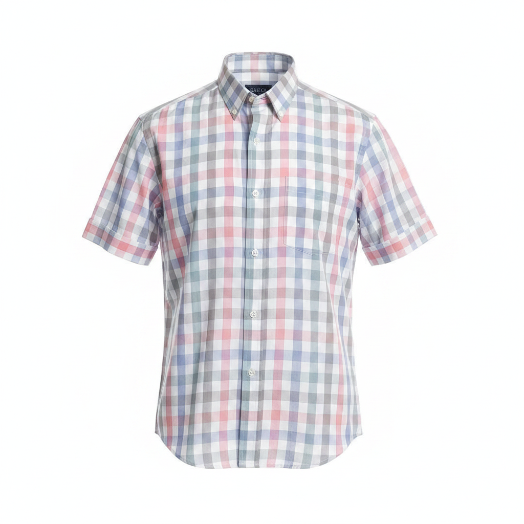 Ghost mannequin multicolour plaid short-sleeved shirt