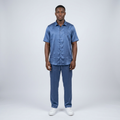 Nigerian man wearing blue shirt and drawstring trouser set