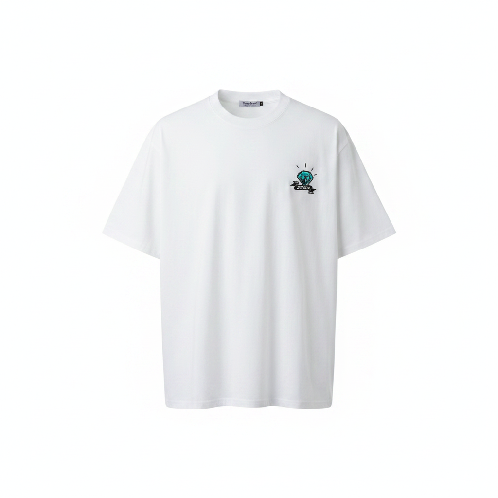 Unisex white diamond gem illustrated graphic tee – ghost mannequin front view