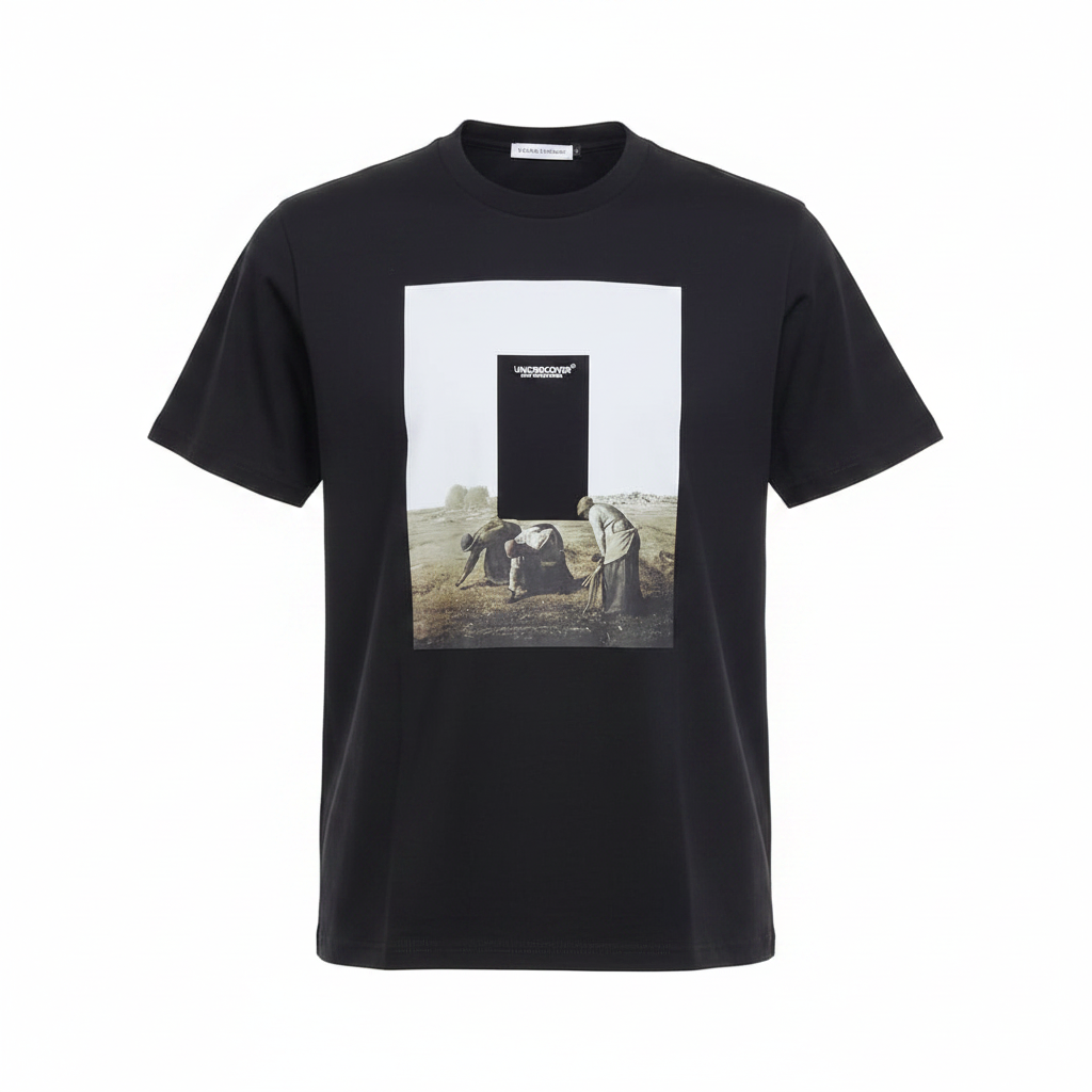 Black Photo Print Short-Sleeved Shirt - Ghost Mannequin Front