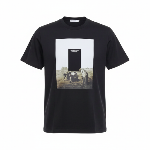 Black Photo Print Short-Sleeved Shirt - Ghost Mannequin Front