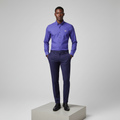 Nigerian male model wearing royal purple plain long-sleeved shirt, front view