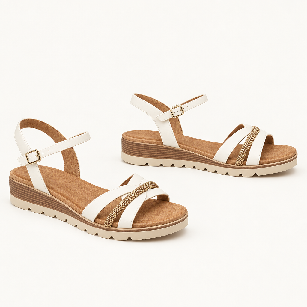 White braided-trim platform sandals product-only pair