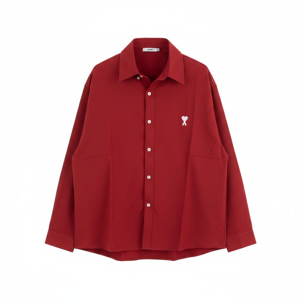 Men's Red Heart Logo Long Sleeve Shirt – Ghost Mannequin Front View