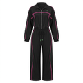 Black pink-piping wide-leg tracksuit set on an invisible mannequin