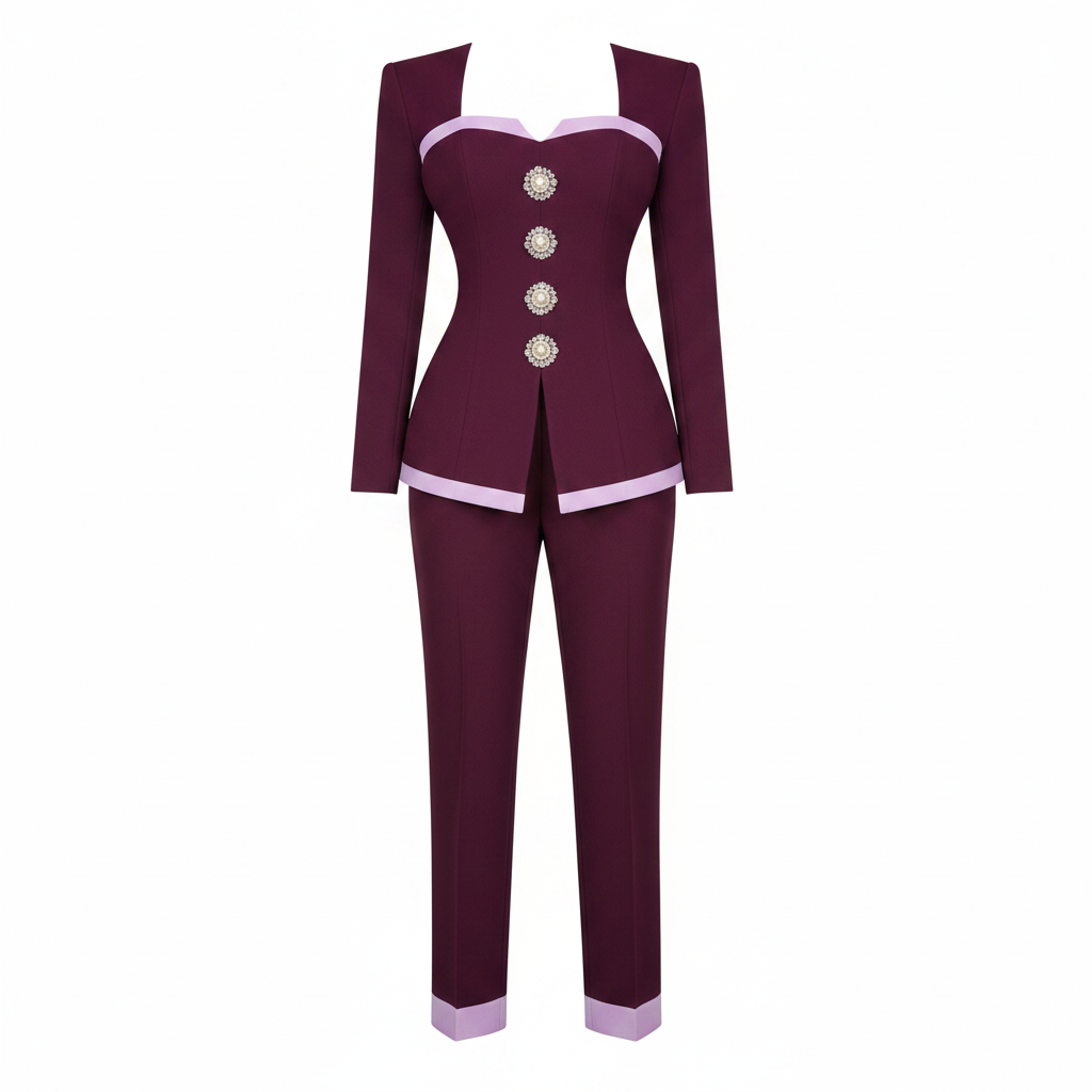 Steezu Plum Pearl Brooch Sweetheart Blazer Trouser Suit – Ghost Mannequin