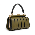 Olive structured top-handle frame handbag with black trim on white
