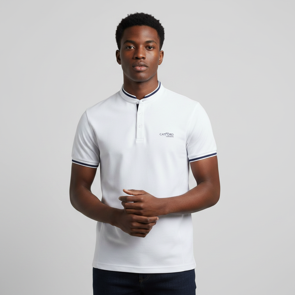 Mandarin Collar Polo Shirt – Front Model