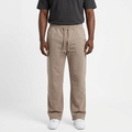 Adult Black model wearing taupe beige straight-leg drawstring joggers