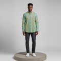 Yellow Green Navy Striped Long-Sleeved Shirt - Model Shot
