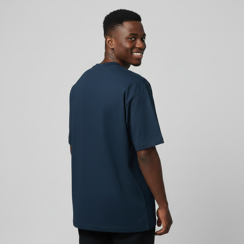 Navy Fable Rock and Roll Oversized Tee - Model Back