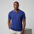 Cobalt Blue Honeycomb Textured V-Neck Polo Shirt - Model Front