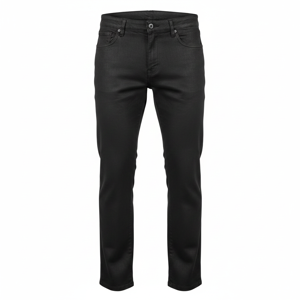 Black trousers on ghost mannequin, white background