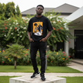Men's Black Cropped Oversized Illustrated Graphic T-Shirt – Nigerian Male Model Shot