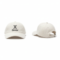 Cream off-white dad cap with black Gemini zodiac embroidery ghost mannequin front and rear-side view