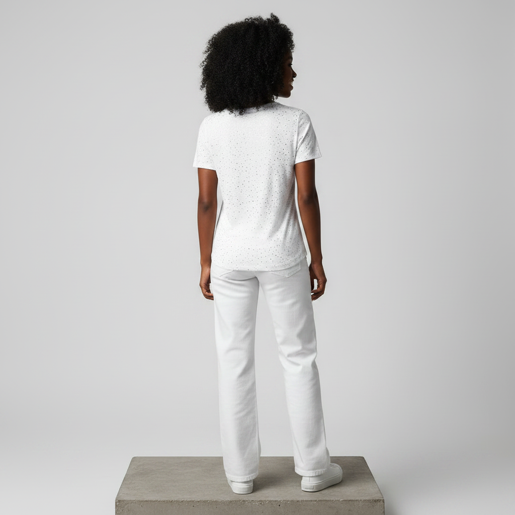 White Sparkle Glitter Dot Tee - Model Back View