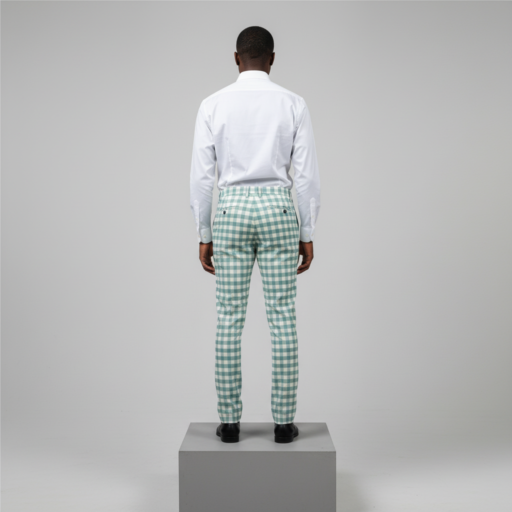 Sage Green White Gingham Trousers – Back Model