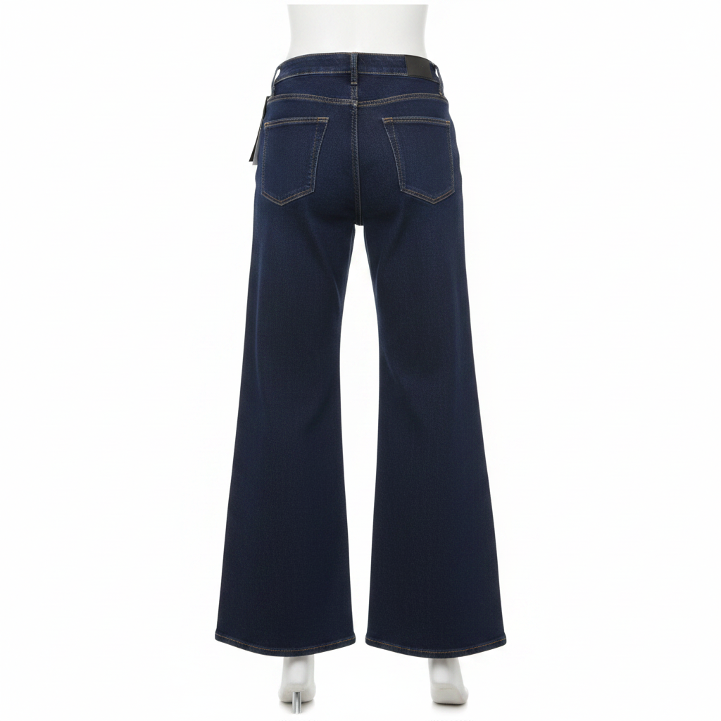 Navy Rhinestone Side-Panel Wide-Leg Denim Jeans - Ghost Mannequin Back