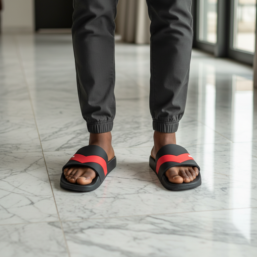 Star Money Shoes Diesel Chevron Slides – Model Shot