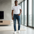 Model shot – Emmanuel Store Diesel Dark Blue Straight-Fit Distressed Jeans