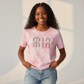 Nigerian teen girl wearing pink tie-dye studded tee