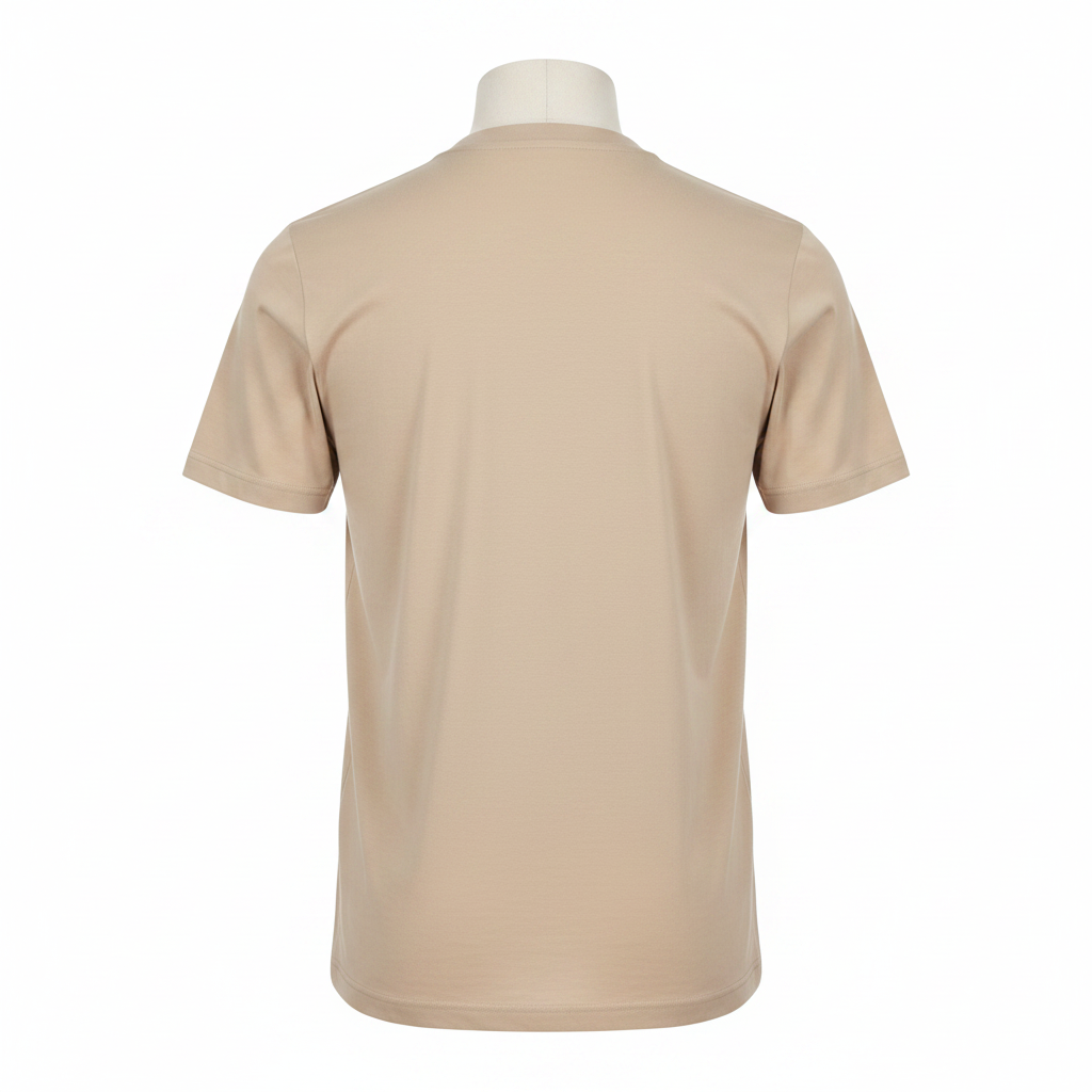 Ghost mannequin back view of beige T-shirt