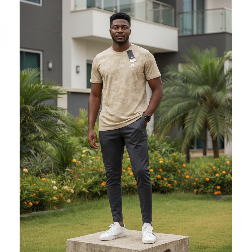 Men's Sand Khaki Tonal Camo-Jacquard Athletic T-Shirt – Nigerian Male Model