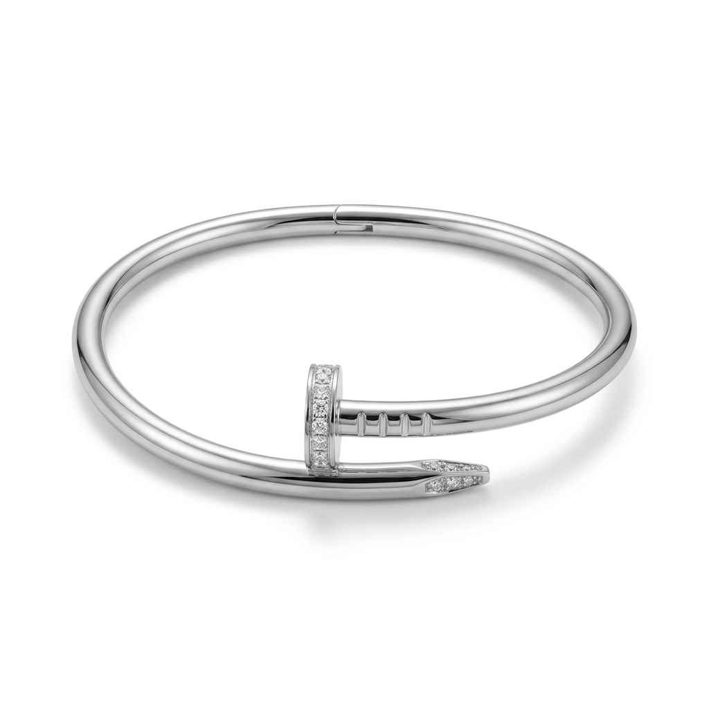 Silver-colour stone-accent nail bracelet on white