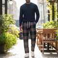 Nigerian model wearing Dark Navy Multi-Colour Tartan Plaid Straight-Leg Drawstring Trousers
