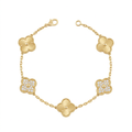Gold-tone clover bracelet with alternating polished and stone-set charms