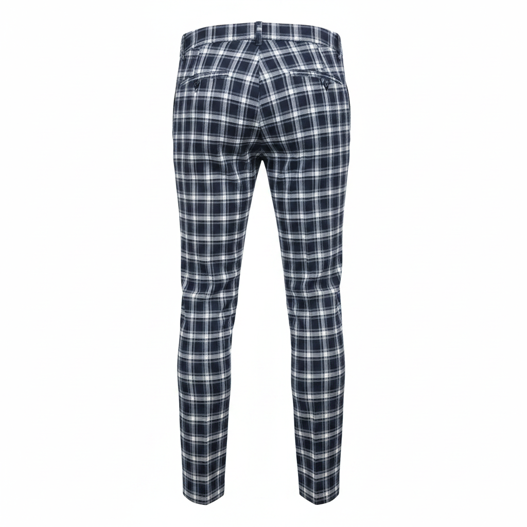 Navy White Plaid Trousers – Back Ghost Mannequin