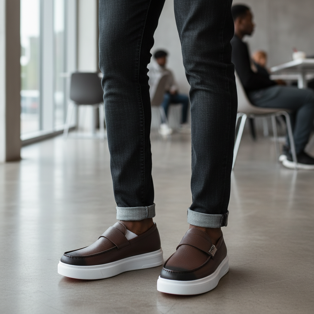 BOSSE Brown Platform Slip-On Loafers UE-2616 – Model Shot