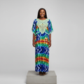 Multicolour Rainbow Zebra Print Long Bubu Gown – Model Front View