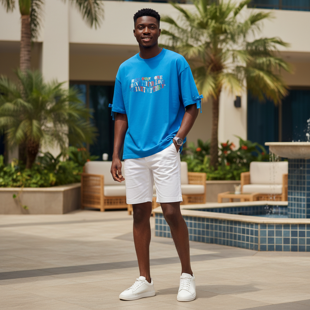 Multicolour Graphic Oversized T-Shirt Royal Blue – Model Shot
