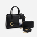 Black gold-tone buckle handbag with matching wallet and detachable strap