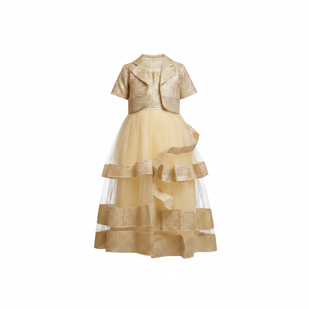 Children's Gold Jacquard & Tiered Chiffon Graduation Set – Ghost Mannequin v2