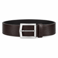Dark Brown Epi Textured Leather Silver Buckle Belt - Front View