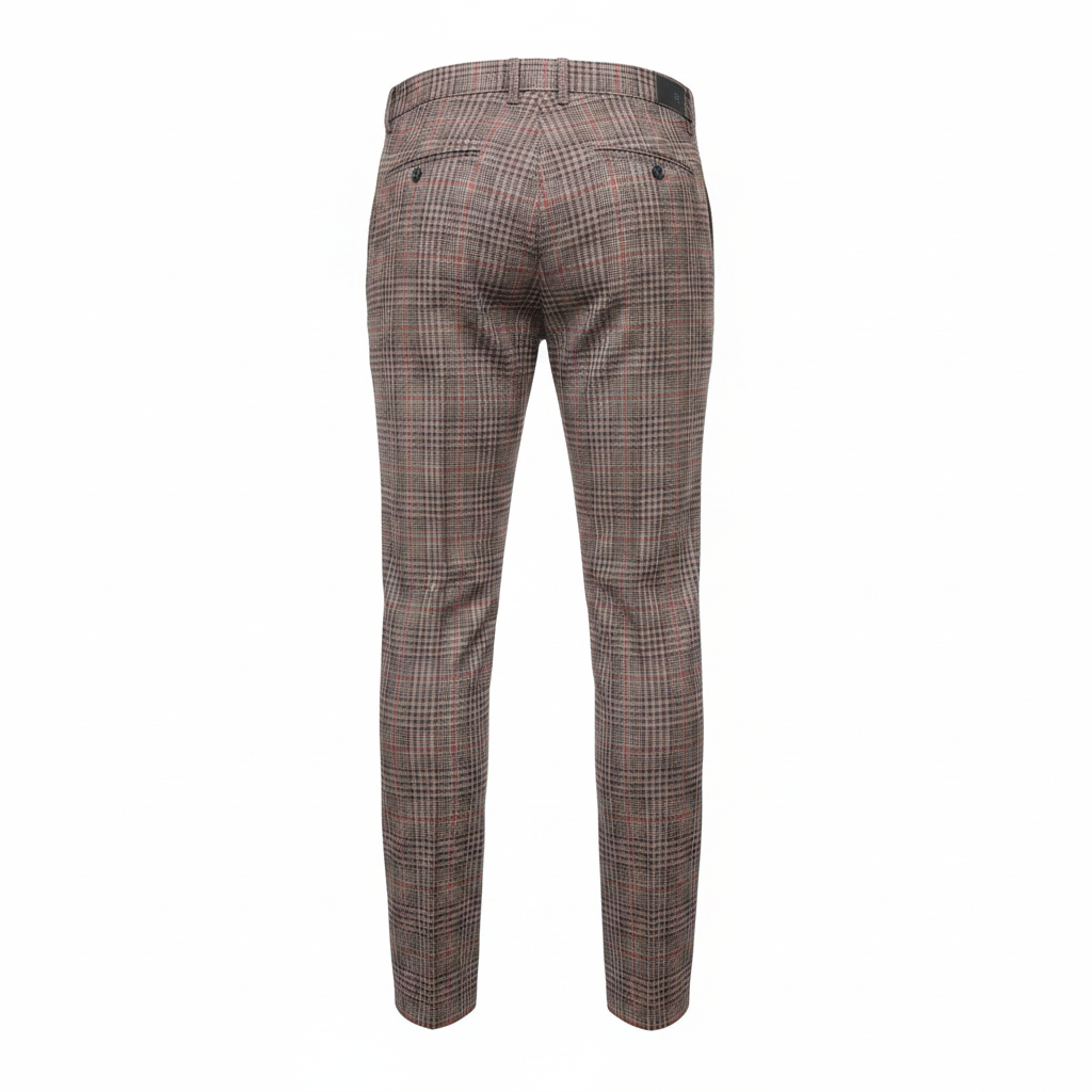 Brown Beige Pink Glen Plaid Trousers – Back Ghost Mannequin