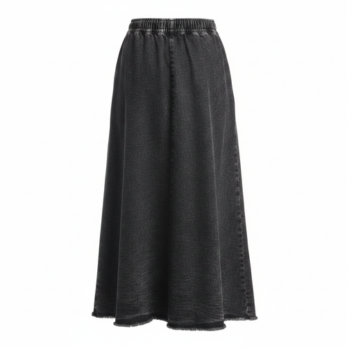 Dark Grey Snow Wash Crinkle Denim Midi Skirt - Ghost Mannequin