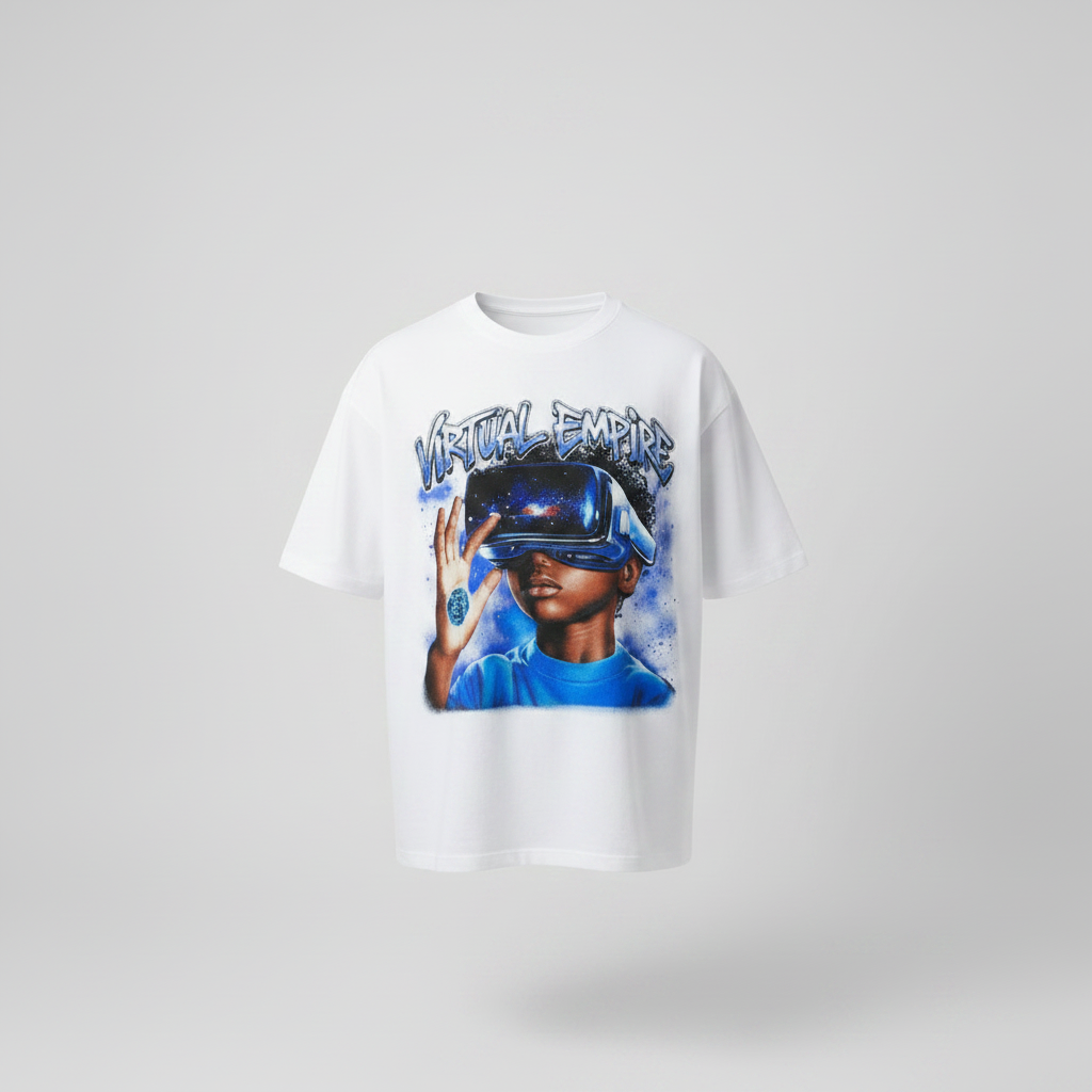 White airbrush VR graphic oversized tee front view